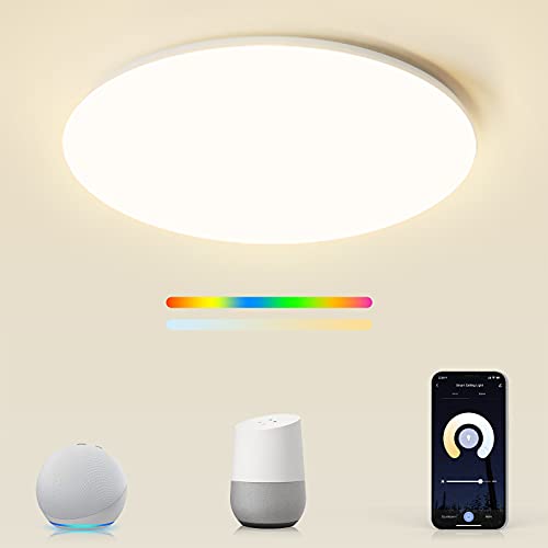 Plafón Smart LED RGBW compatible con Alexa & Google Home, Maxcio Plafón WiFi 24W 35cm regulable IP54, Lámpara LED para habitaciones infantiles, dormitorios, baños