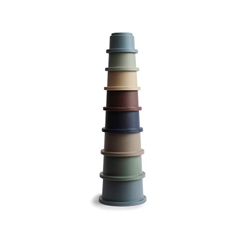 Pirámide de torre apilable Mushie con 8 tazas |  Juego de apilamiento 100% libre de BPA |  Juguetes educativos para bebés a partir de 6 meses (Bosque)