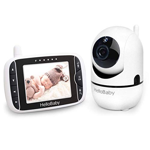Monitor para bebés HelloBaby con cámara, panorámica, inclinación y zoom con control remoto y pantalla LCD de 3,2 pulgadas, visión nocturna por infrarrojos, pantalla de temperatura, canciones de cuna, audio bidireccional, con soporte de pared