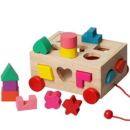 Cubos de clasificación de formas de madera, cubos ZoneYan de madera para niños, cubos Eichhorn de madera Haba, cubos de juguetes de madera, bloques de construcción de rompecabezas de cubos, juguetes de aprendizaje de habilidades motoras de madera colorida de 15 agujeros