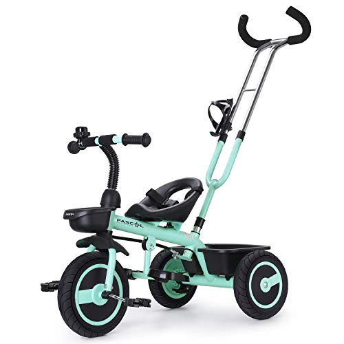 Triciclo para niños Fascol con varilla de empuje orientable 2 en 1 triciclo para niños cochecito de bebé con neumáticos de goma silenciosos capacidad de carga de hasta 30 kg (verde claro)