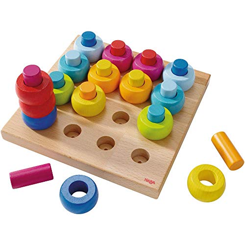 Haba 2202 - juego de pegging círculos de colores, clasificación de colores y juguetes de motricidad hechos de madera a partir de 2 años, para aprender sobre los colores