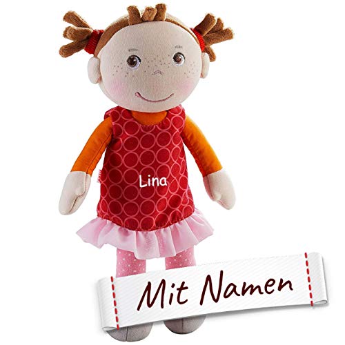 Muñeca de trapo LALALO Mirka bordada con nombre, primera muñeca suave con ropa y pelo, a partir de 1 año muñeco de peluche regalo de bautizo, muñeco de peluche muñeco de vestir 305041