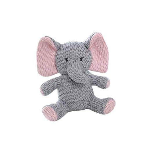 BriskyM juguete de felpa de punto de algodón para niños y niñas - oso, conejo, pony, dinosaurio, elefante bebé - sonajero de animal orgánico tejido a mano (elefante, 22 * ​​11)