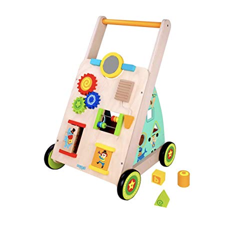 RB&G andador de madera con ruedas de goma carro de 1 año ayuda para caminar para juguetes de bebé a partir de 1 año cochecito de bebé