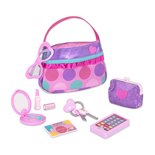 Play Circle by Battat - Bolsa de princesas para niños - Bolsa de juguetes de 8 piezas con juguetes de maquillaje, billetera, teléfono móvil, llaves y más para niños a partir de 3 años
