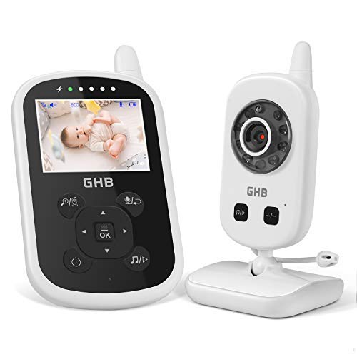 Monitor de bebé GHB con cámara de vídeo monitor de bebé Función de intercomunicación de 2,4 GHz Modo ECO Sensor de temperatura de visión nocturna canciones de cuna Larga duración de la batería