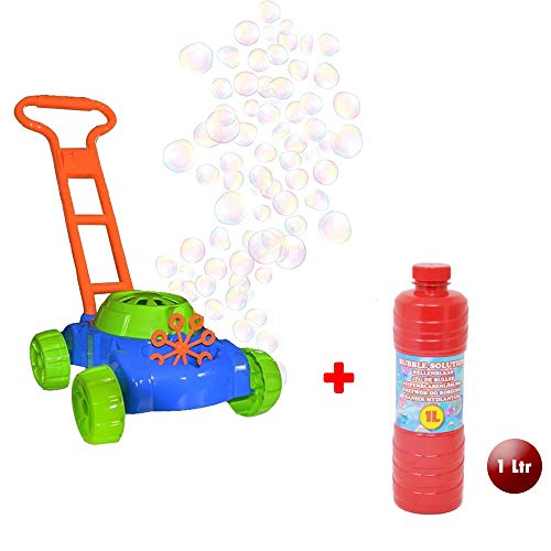 DRULINE - Cortadora de césped con burbujas de jabón, juguetes de jardín para niños con solución de jabón para máquina de burbujas de 1 litro GRATIS incluida |  Idea de regalo para niños a partir de 4 años |  Herramientas y accesorios de jardín |  juguete