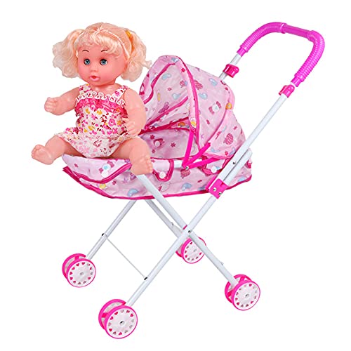 ktong andador de bebé con muñeca, andador de actividades para niños a partir de 3 años, andador de empuje de bebé plegable para niñas y niños, cochecito de niño / cochecito de bebé / carrito de juguete, rosa, niño