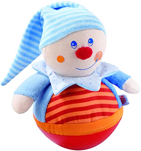HABA 5849 figura de pie Kasper, juguete de habilidades motoras con efecto de bamboleo y timbre, material exterior de tela suave, juguetes para bebés a partir de 6 meses
