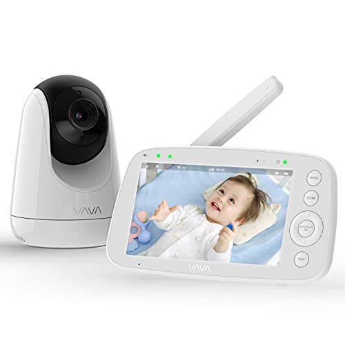 Monitor para bebés con cámara, monitor para bebés VAVA de 5 pulgadas con video 720P IPS HD, visión nocturna, gran angular de 110 °, alcance de 300M, audio bidireccional, batería de 4500 mAh, sensor de temperatura, función de zoom con un clic