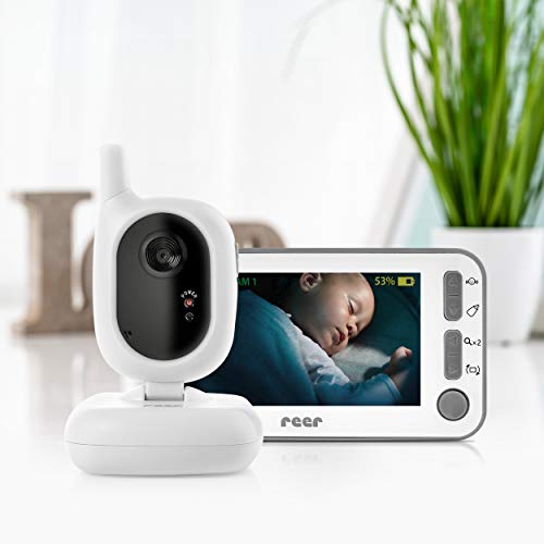 Reer 80430 BabyCam Video Baby Monitor L, alcance de 300 m, cámara gran angular de 50 grados, pantalla TFT de 4,3 ', con alarma de movimiento, blanco