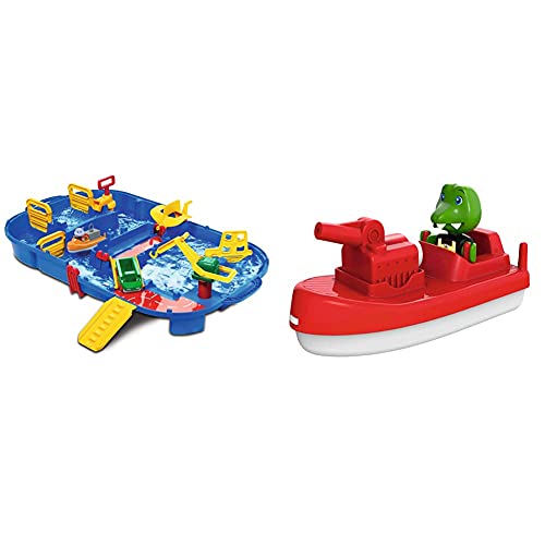 AquaPlay - LockBox - tobogán de agua como estuche de transporte con 27 piezas, juego que incluye 1 Hippo Wilma y FireBoat - accesorios para el tobogán acuático AquaPlay o para la bañera, bote de bomberos con Sven