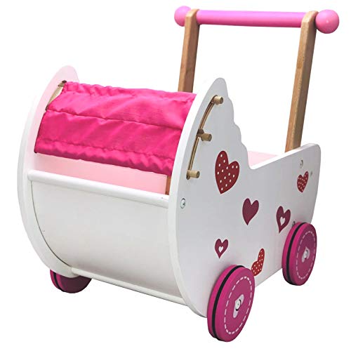 Cochecito de muñecas TikTakToo, muebles para muñecas, andador, silla de paseo, rosa / blanco