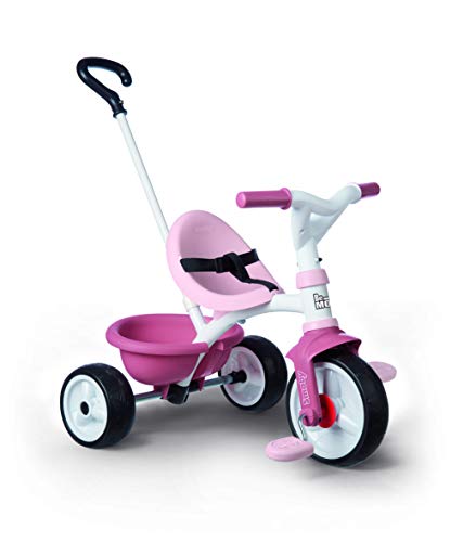 Smoby 740332 - Be Move pink - triciclo infantil con varilla de empuje, asiento con cinturón de seguridad, estructura metálica, pedal de rueda libre, para niños a partir de 15 meses