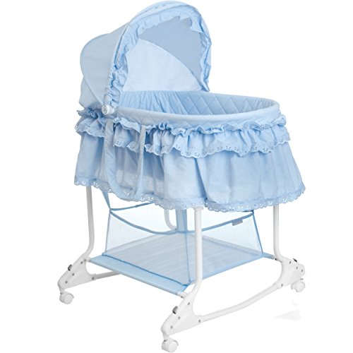 Cuna / capazo para bebé con función mecedora (cesta para bebé extraíble) (azul claro)