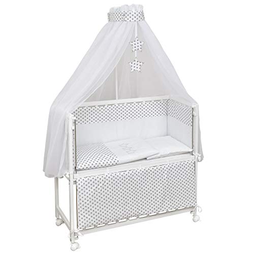 Cama lateral Baby Delux cuna Little Stars cuna móvil madera blanco 90x40cm incluye colchón y juego de cama completo con bordado