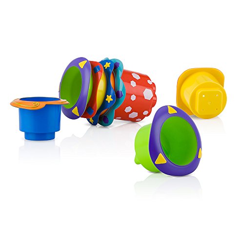 Nuby - vasos de baño apilables de juguete - vasos de baño apilables - 5 vasos con agujeros para jugar con el agua - para bebés a partir de 6 meses