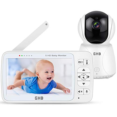 Monitor de bebé GHB con cámara Monitor de bebé de 5 pulgadas Pantalla HD 720P 350 ° Intercomunicador ECO de gran angular Visión nocturna Zoom de cuna