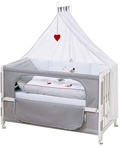 cama supletoria roba, Roombed, cuna 60x120 cm 'Adam & Eule', cama supletoria para la cama de los padres con equipamiento completo