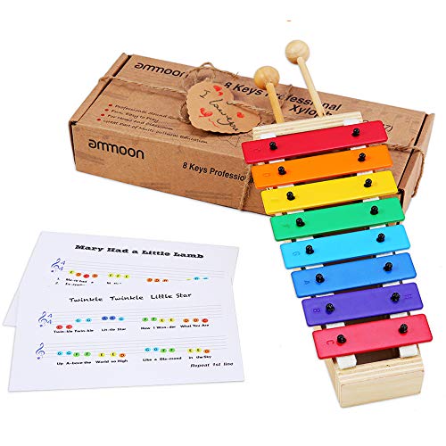 Campanas para niños, ammoon xilófono juguetes de madera juguetes para bebés no tóxicos con 8 teclas tamaño compacto con mazos de madera percusión instrumento musical juguete de regalo