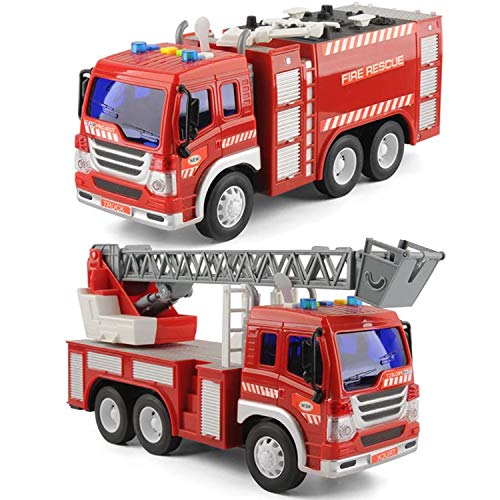 GizmoVine 2 piezas de juguetes de coche para camión de bomberos de niño de 2 años con luces y sonidos, juguetes de coche de educación temprana, vehículos de inercia para niños y niños pequeños