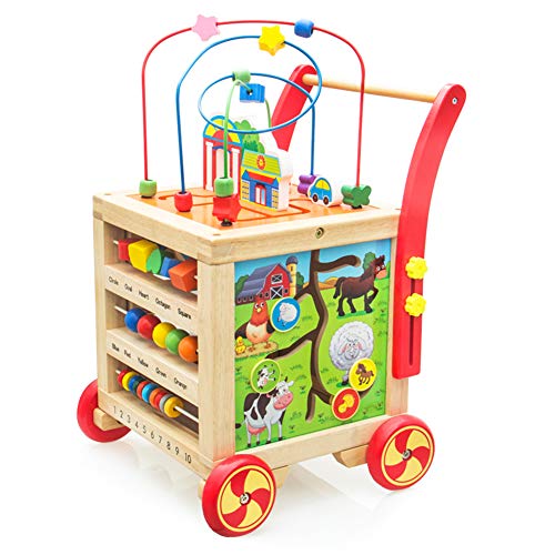Andador de madera para bebés andador para bebés andador de madera para bebés altura ajustable juguetes educativos para bebés para bebés 1 2 3 años niña niño