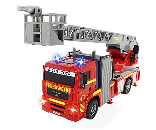 Dickie 203715001 Toys City Fire Engine, camión de bomberos con chorro de agua manual, departamento de bomberos, vehículo de emergencia, luz y sonido, 31 cm, a partir de 3 años