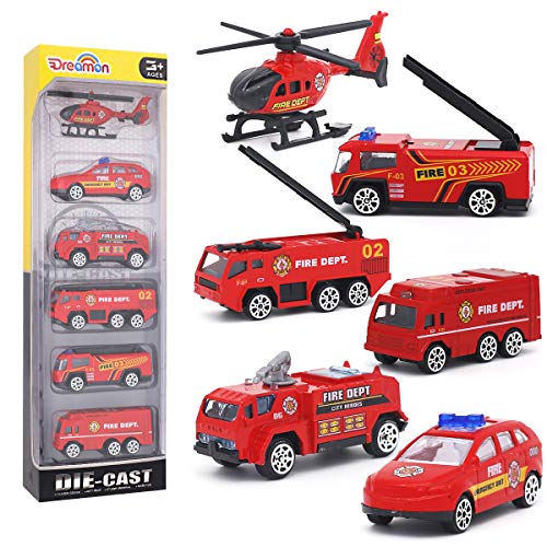 Dreamon Coches de juguete Vehículos de bomberos Juego de juguetes de bombero Mini coches para niños a partir de 3 años, 6 piezas