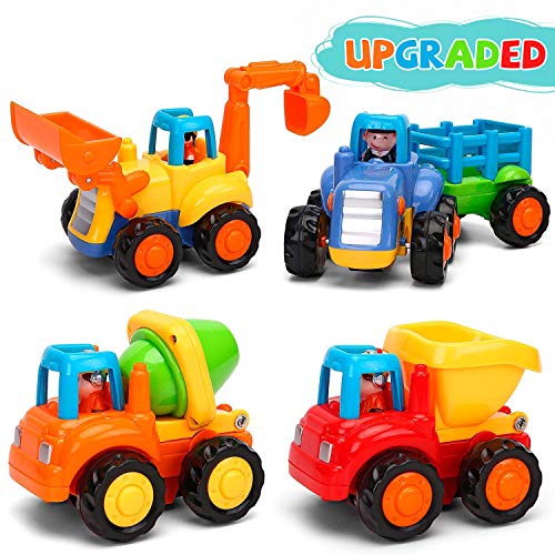 GoStock coche de juguete para bebés juguetes vehículos de construcción para niños de 12 a 18 meses, coche de juguete para niños pequeños a partir de 1 2 3 años, juego 4 en 1: tractor, excavadora, camión volquete, mezclas de cemento