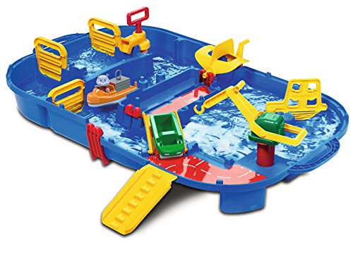 AquaPlay - LockBox - tobogán de agua como estuche de transporte con 27 piezas, set de juego que incluye 1 Hippo Wilma, carro anfibio y bote portacontenedores, para niños a partir de 3 años