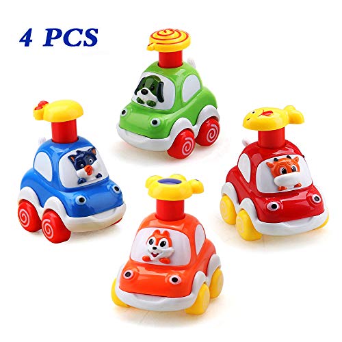 Amy & Benton coche de juguete para bebé de 1 año, coches de cuerda de 1, 2, 3 años de edad, paquete de 4 coches de juguete Press and Go, juego de regalo para niños y niñas
