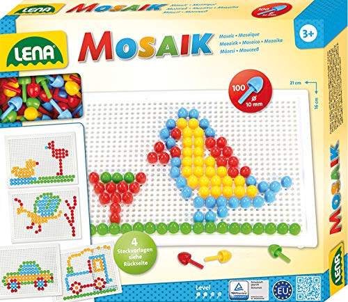 Lena 35603 juego de mosaico de juego de pegging, 100 alfileres de colores