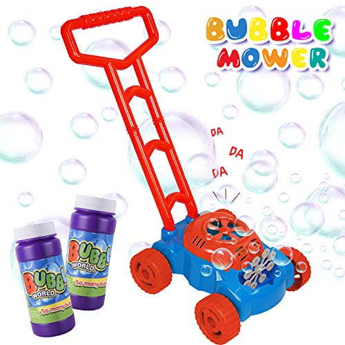 AOLUXLM Cortacésped para niños Juguetes de burbujas de jabón para niños Juegos de jardín al aire libre Máquina de burbujas Máquina de burbujas de jabón con sonido (Soluciones de burbujas de jabón 2X)
