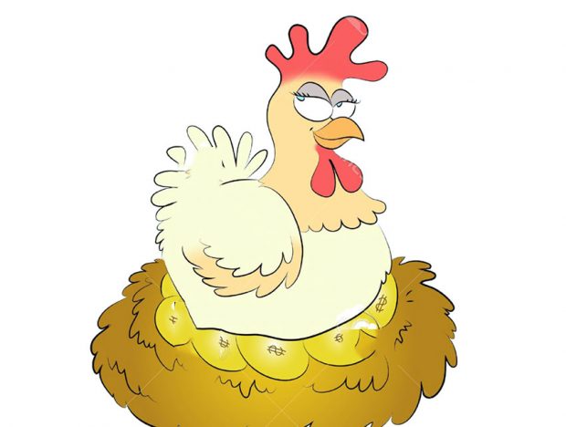 chicken laying golden eggs