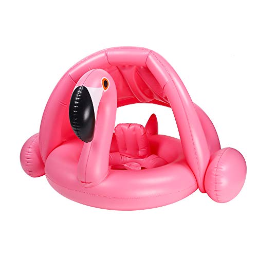 Flotador BeYumi Baby Flamingo con dosel ajustable y extraíble parasol inflable anillo de natación flotador de piscina para bebés