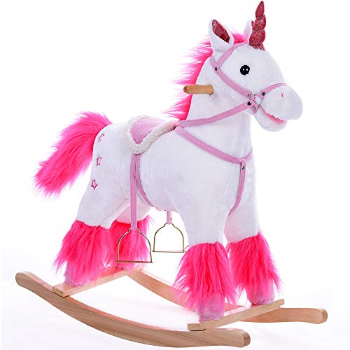Unicornio mecedor Deuba con sonido |  El unicornio del caballo del balancín del columpio de la felpa del animal mece los juguetes del bebé de los niños |  Ruidos de sonido |  incluido el cinturón de seguridad |  Entrenamiento de equilibrio |  particularmente suave