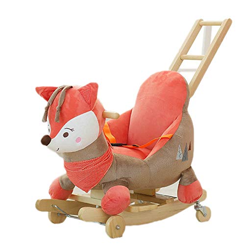 ZhaoXH caballo mecedora de madera para niños, juguete de peluche, oso gris, asiento de columpio, animal mecedor para niños con sonido y rueda para bebés de 1 a 3 años (color: fox)