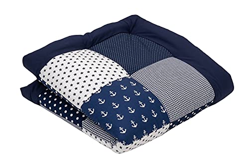 Alfombra de juego para bebés ULLENBOOM® 100x100 cm acolchada azul ancla (fabricada en la UE) - alfombra de juego para bebés con 100% algodón ÖkoTex, ideal como manta de bebé, alfombra de parque y alfombra de juego