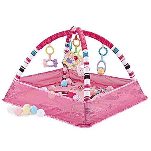 Colorwind Arco de juego para bebés, manta de juego para bebés, tapete para bebés, tapete para juegos con redes de seguridad, 5 juguetes colgantes desmontables, 18 bolas de mar, apto para entre 3 y 12 meses