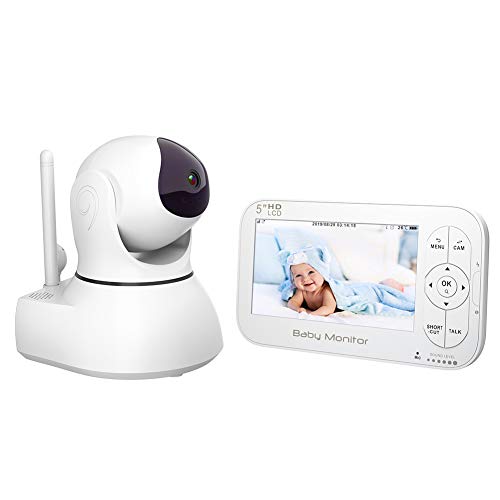 Monitor para bebés con cámara de video Monitor para bebés Pantalla LCD grande de 5 'y cámara de vigilancia giratoria remotamente, modo de suspensión, sensor de temperatura de visión nocturna, intercomunicador de canciones de cuna (pantalla LCD de 5.0 pulgadas)